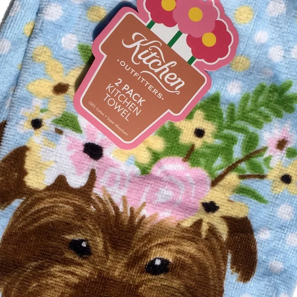 Terrier Floral Crown Puppy Dog Print Kitchen Towels, 2-ct